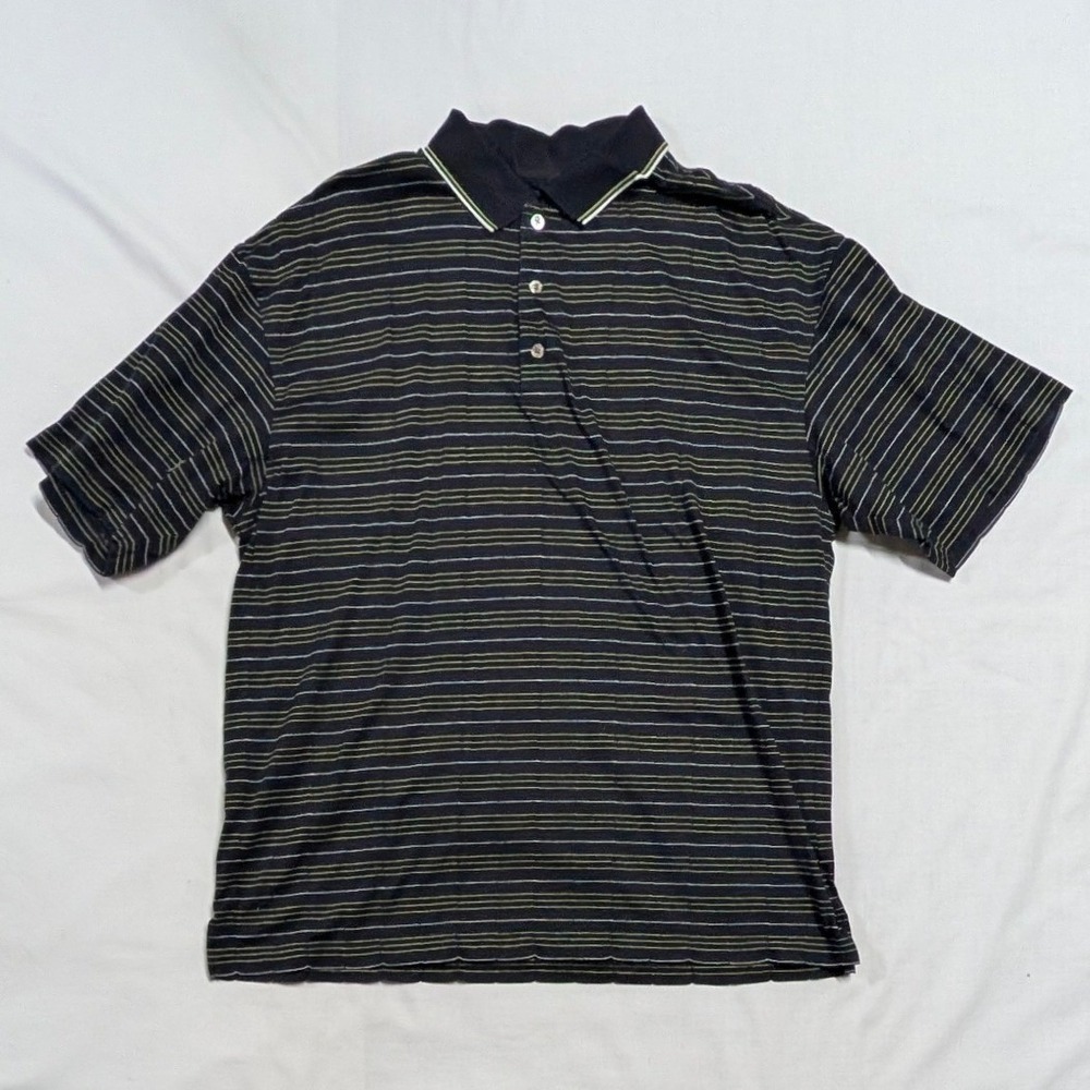 Ping Collection Mens Large Mercerized Pima Cotton Striped Golf Polo Shirt Black
